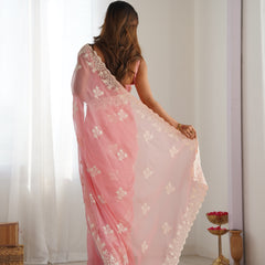 Shimmer Silk with Thread Work & Cut Border Saree