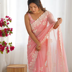 Shimmer Silk with Thread Work & Cut Border Saree