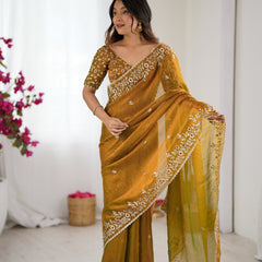 Fendy Chiffon Sequin & Embroidery on Two-Tone Saree