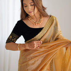 Twill Net with 3mm Sequin & Gold Zari Work Saree