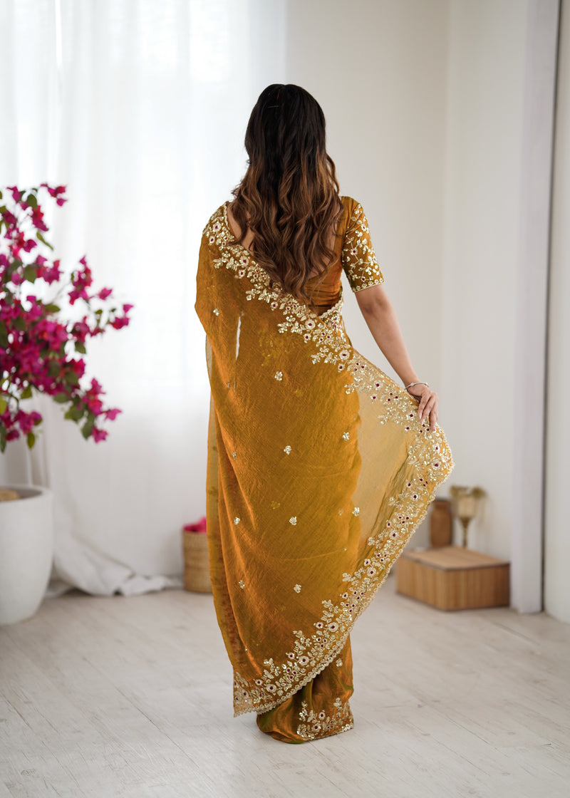 Fendy Chiffon Sequin & Embroidery on Two-Tone Saree