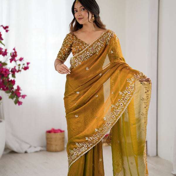 Fendy Chiffon Sequin & Embroidery on Two-Tone Saree