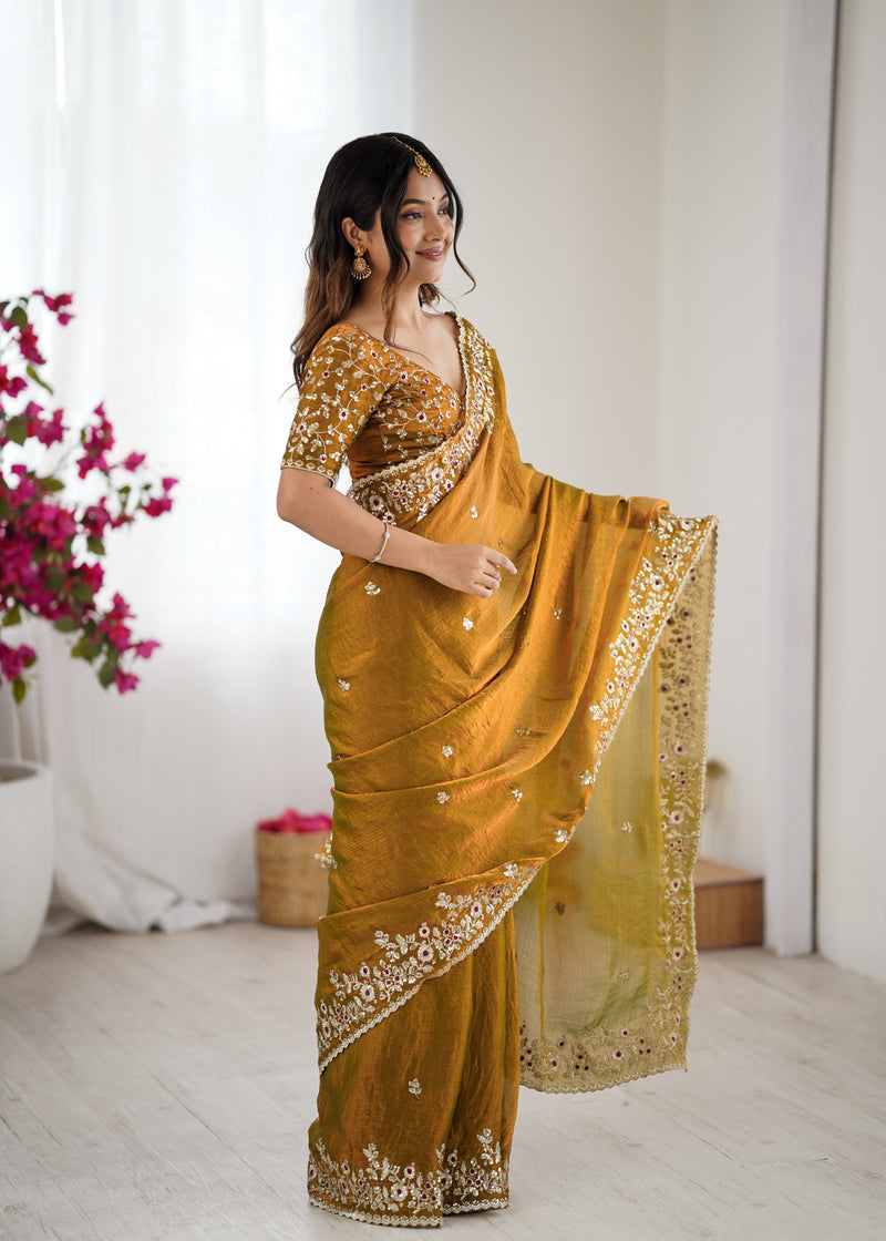 Fendy Chiffon Sequin & Embroidery on Two-Tone Saree