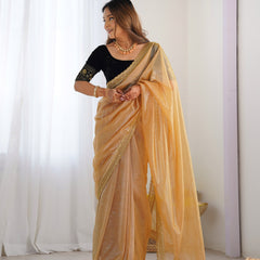 Twill Net with 3mm Sequin & Gold Zari Work Saree