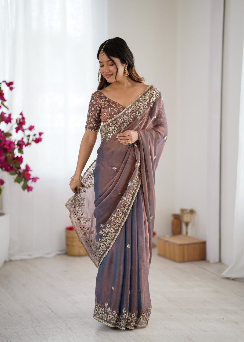 Fendy Chiffon Sequin & Embroidery on Two-Tone Saree