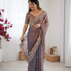Fendy Chiffon Sequin & Embroidery on Two-Tone Saree