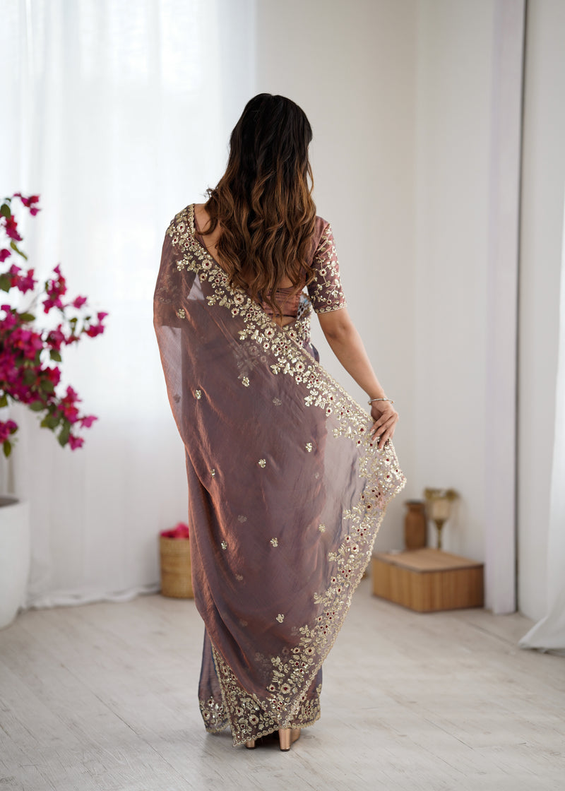 Fendy Chiffon Sequin & Embroidery on Two-Tone Saree