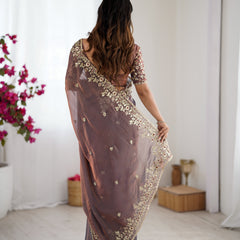 Fendy Chiffon Sequin & Embroidery on Two-Tone Saree