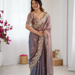 Fendy Chiffon Sequin & Embroidery on Two-Tone Saree