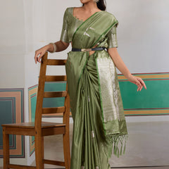 Pure Satin Handloom Weaving Saree