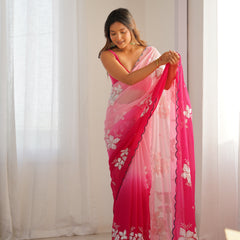 Pure Georgette & Sequins Embroidery Work Saree