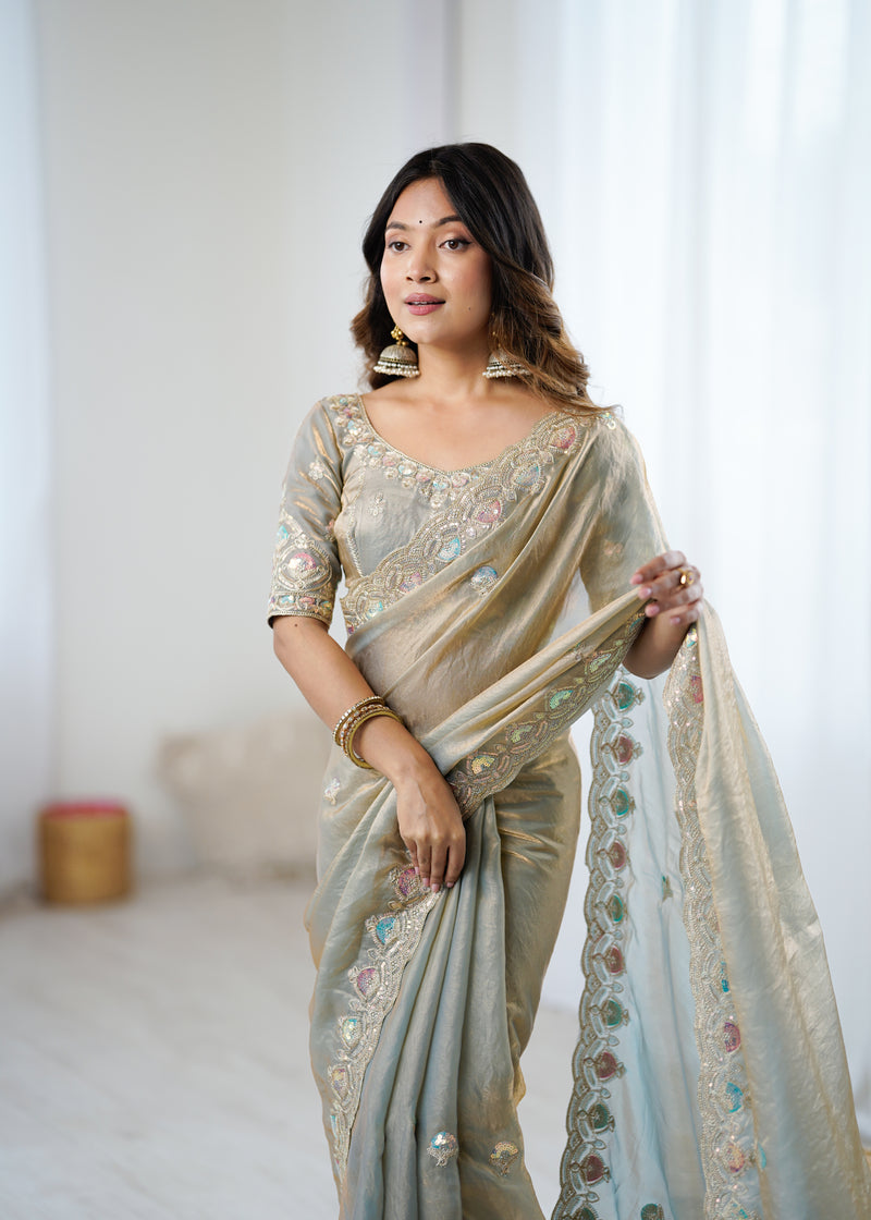 Fendy Satin Two-Tone Saree