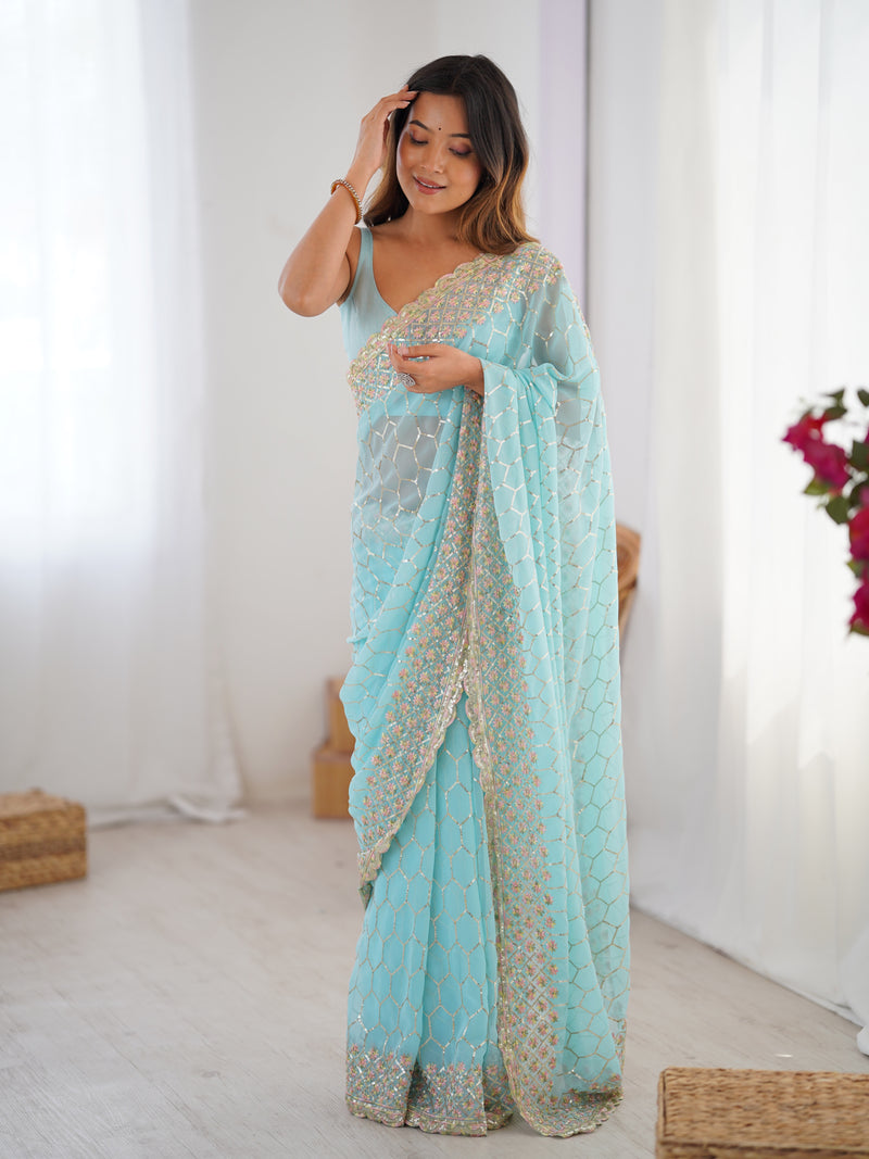Georgette with All-Over Sequin Work Saree