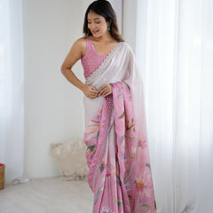 Party Wear Satin Georgette Saree – Hand Print Elegance