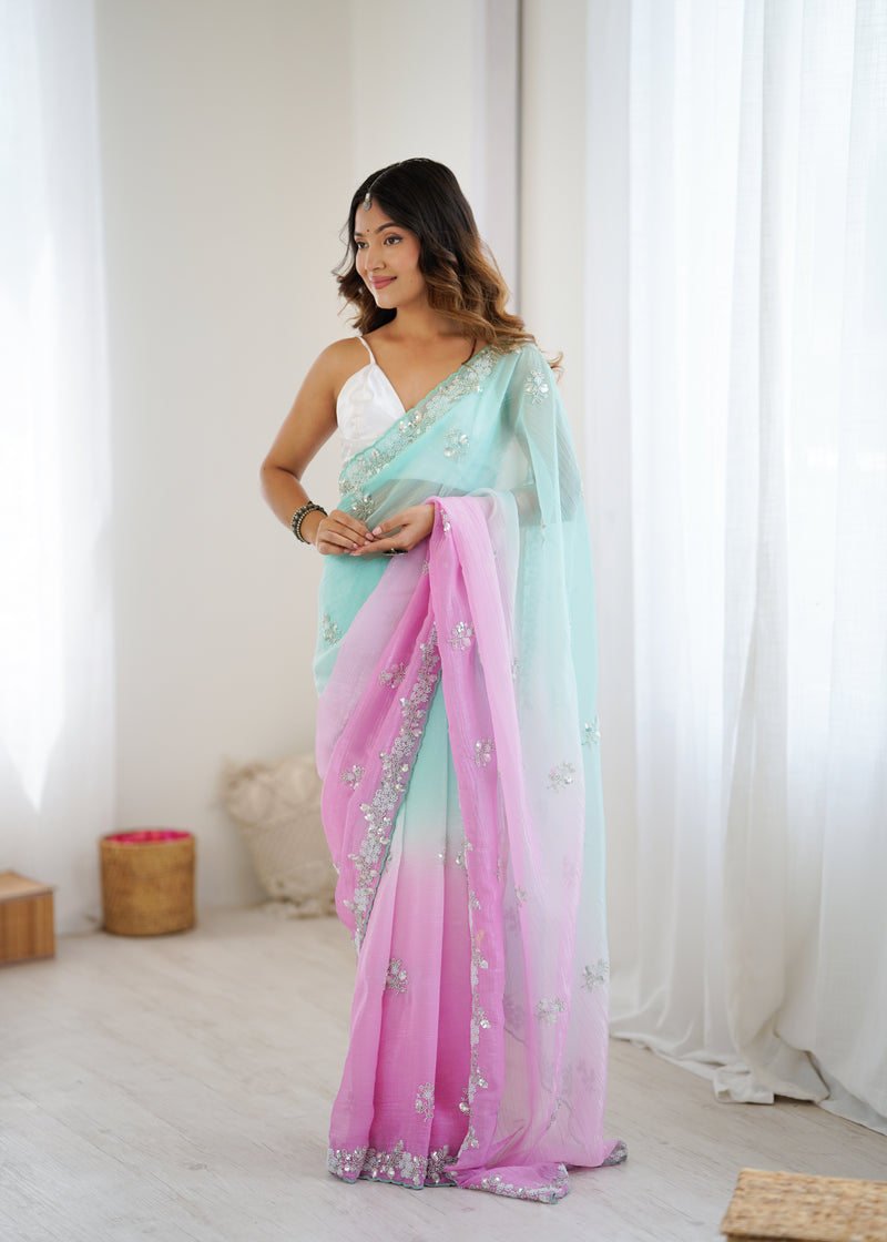 Shaded Chiffon with Heavy Embellishment Saree