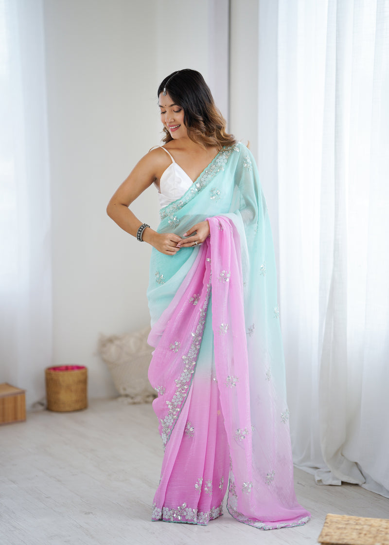 Shaded Chiffon with Heavy Embellishment Saree