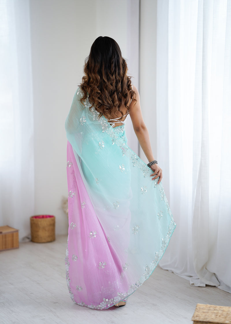 Shaded Chiffon with Heavy Embellishment Saree