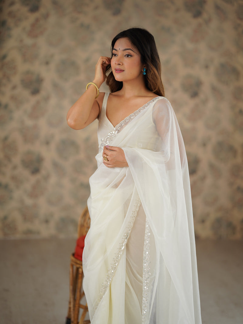 The Celestial Net Saree with Sequins Moti & Cutdana Work