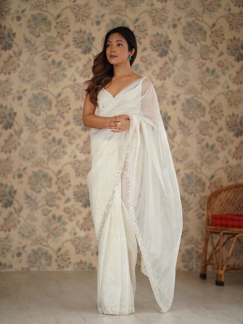 The Celestial Net Saree with Sequins Moti & Cutdana Work