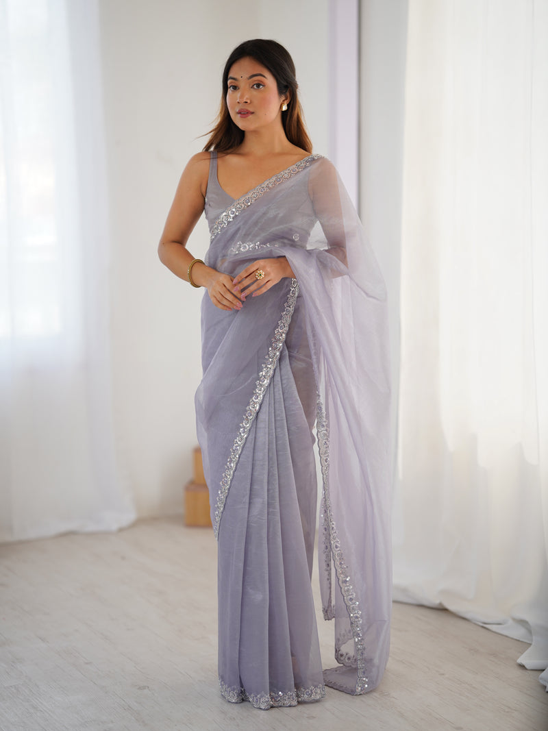 The Celestial Net Saree with Sequins Moti & Cutdana Work