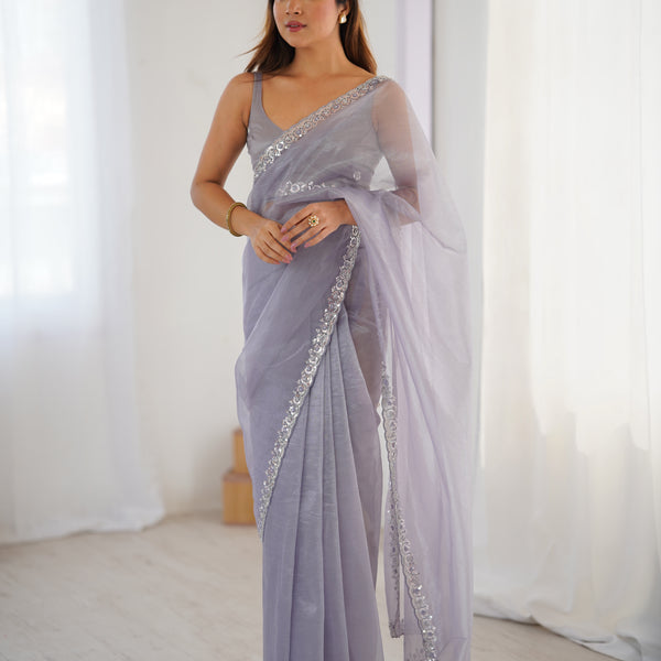 The Celestial Net Saree with Sequins Moti & Cutdana Work