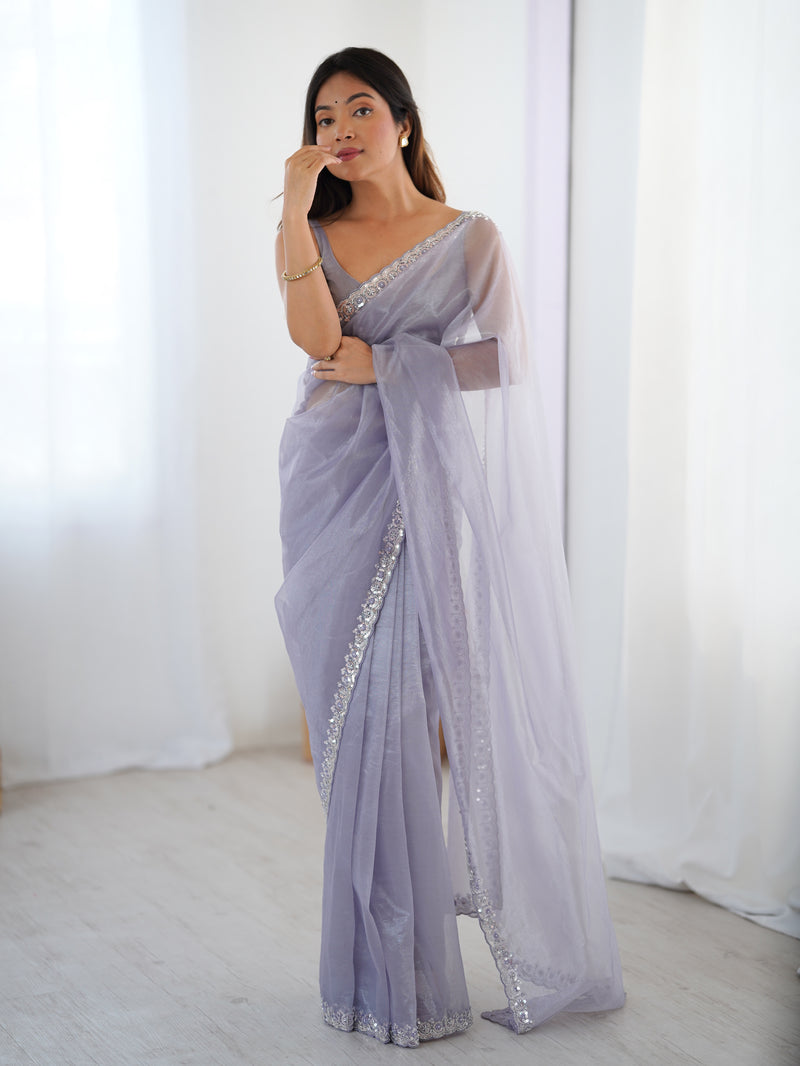 The Celestial Net Saree with Sequins Moti & Cutdana Work