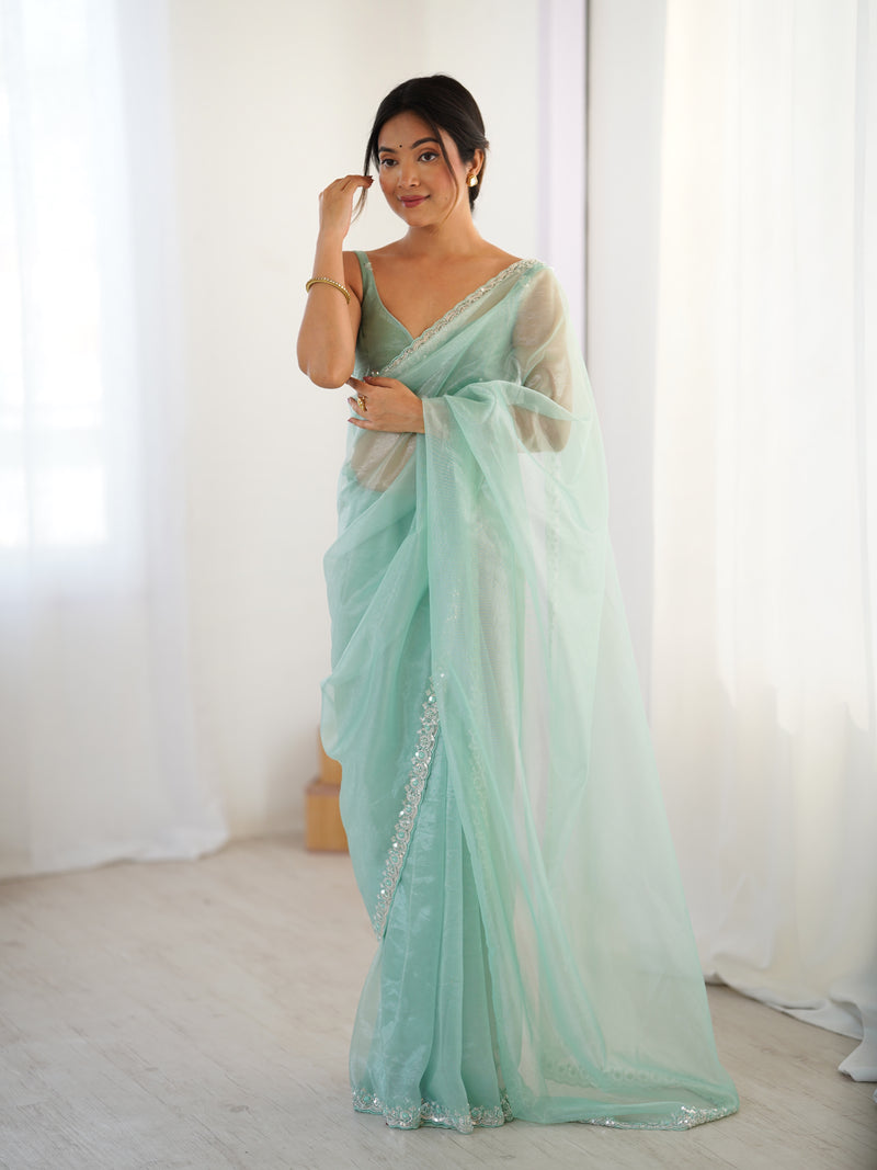 The Celestial Net Saree with Sequins Moti & Cutdana Work