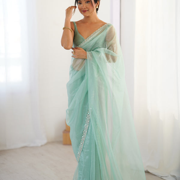 The Celestial Net Saree with Sequins Moti & Cutdana Work