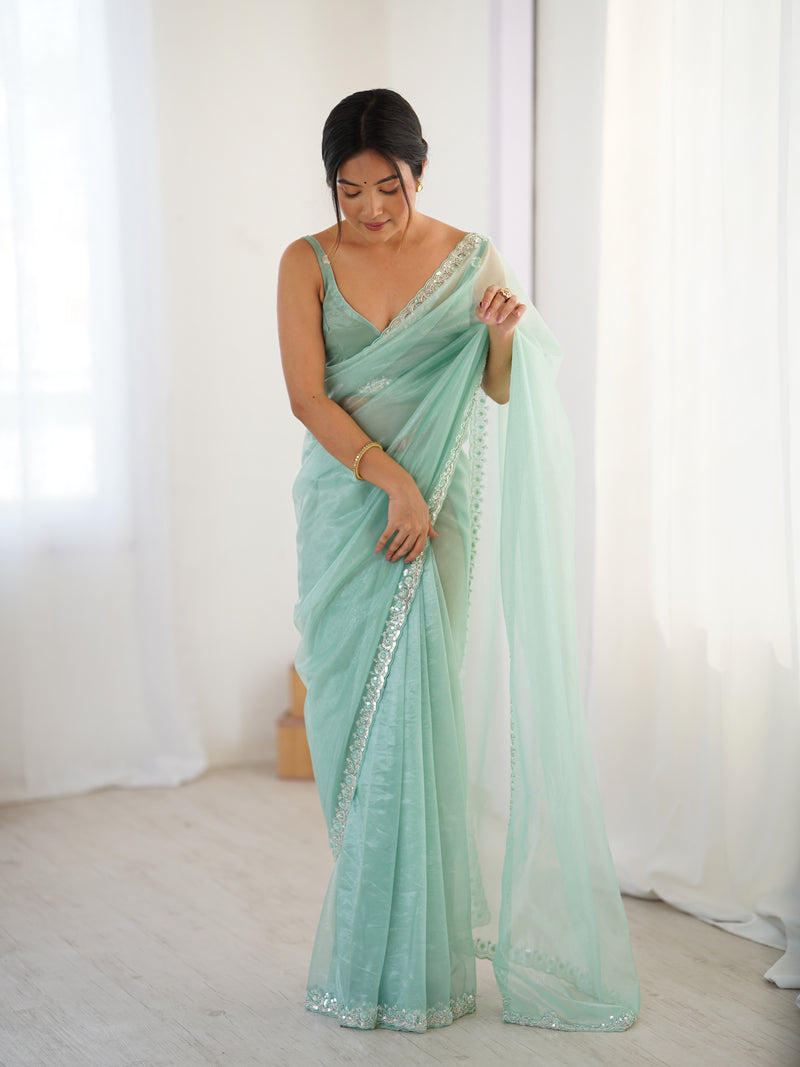 The Celestial Net Saree with Sequins Moti & Cutdana Work