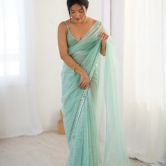 The Celestial Net Saree with Sequins Moti & Cutdana Work
