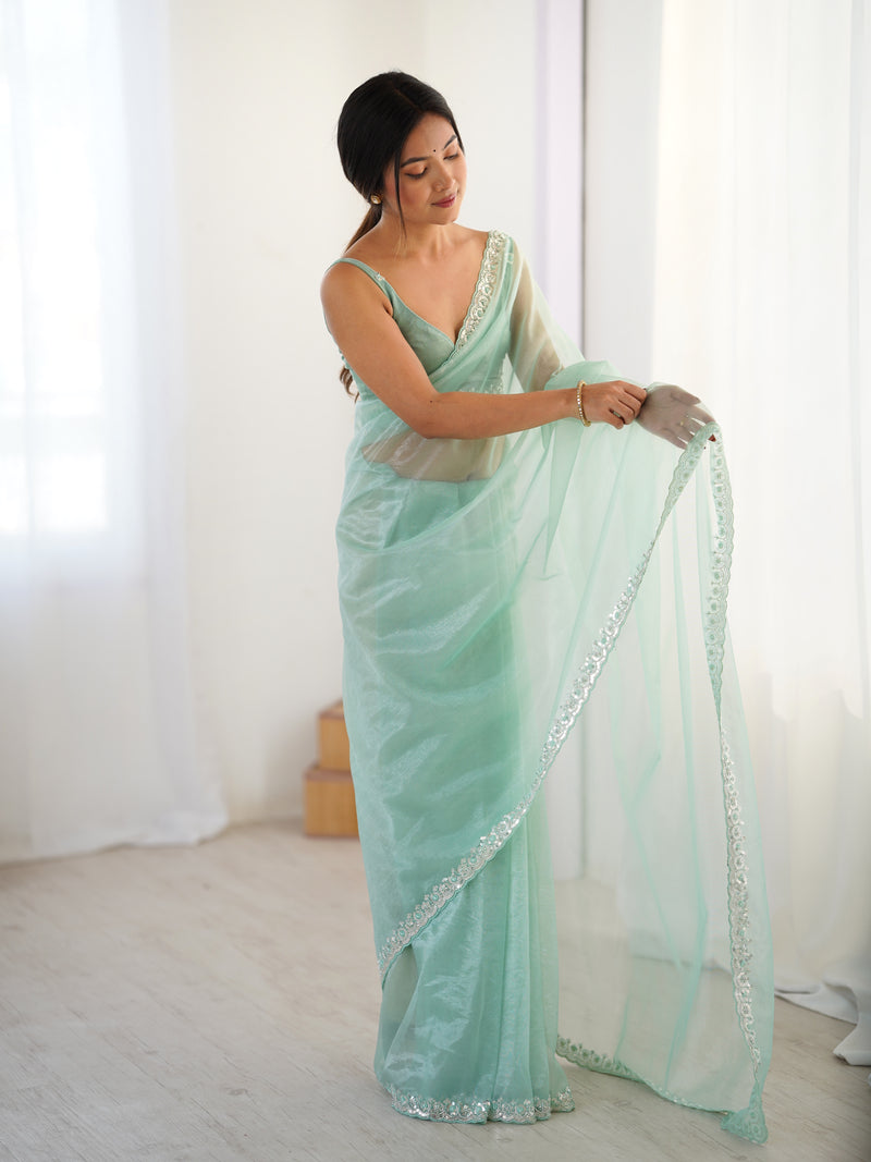 The Celestial Net Saree with Sequins Moti & Cutdana Work
