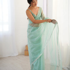 The Celestial Net Saree with Sequins Moti & Cutdana Work