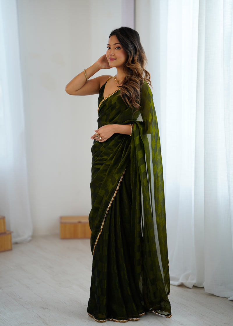 NC Chiffon with Cutdana  Border Lace Saree