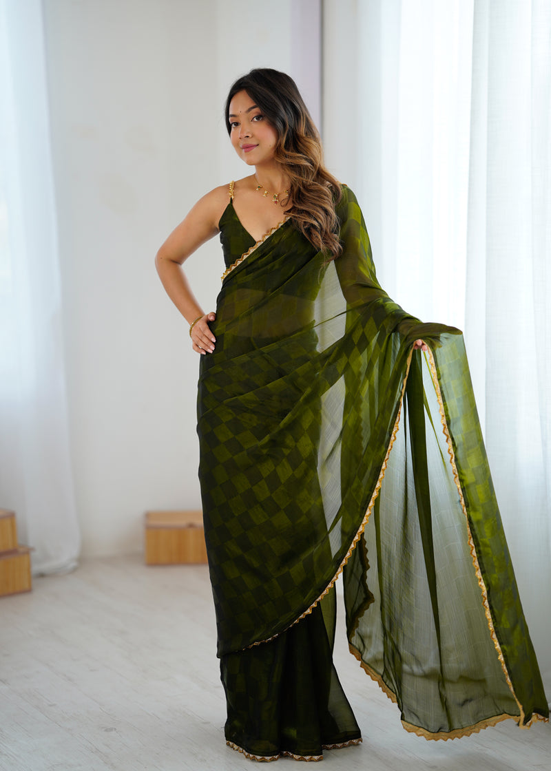NC Chiffon with Cutdana  Border Lace Saree