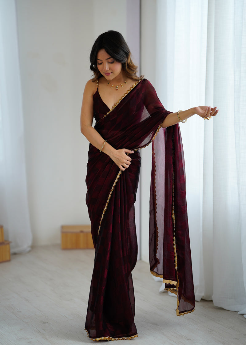 NC Chiffon with Cutdana  Border Lace Saree