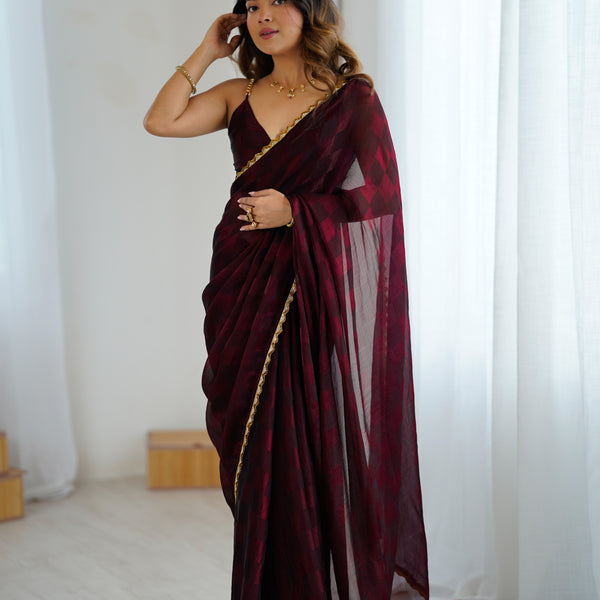 NC Chiffon with Cutdana  Border Lace Saree