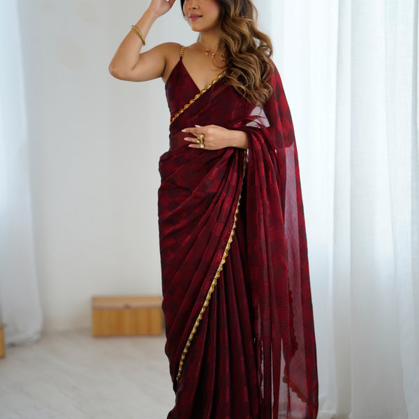 NC Chiffon with Cutdana  Border Lace Saree