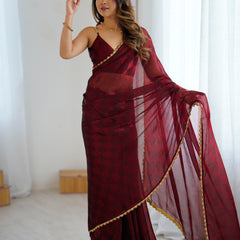 NC Chiffon with Cutdana  Border Lace Saree