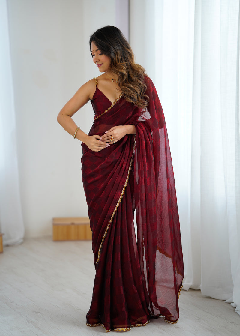 NC Chiffon with Cutdana  Border Lace Saree