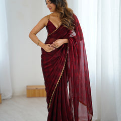 NC Chiffon with Cutdana  Border Lace Saree