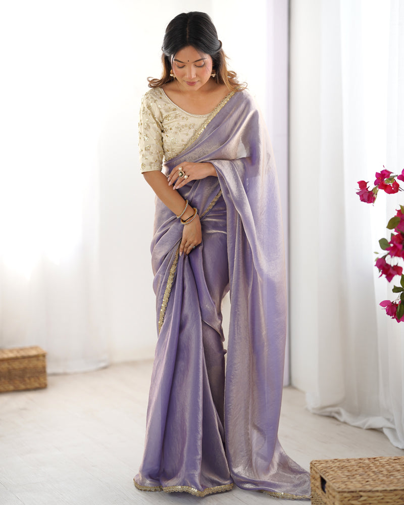Fendy Satin Saree with Sequin Lace Border