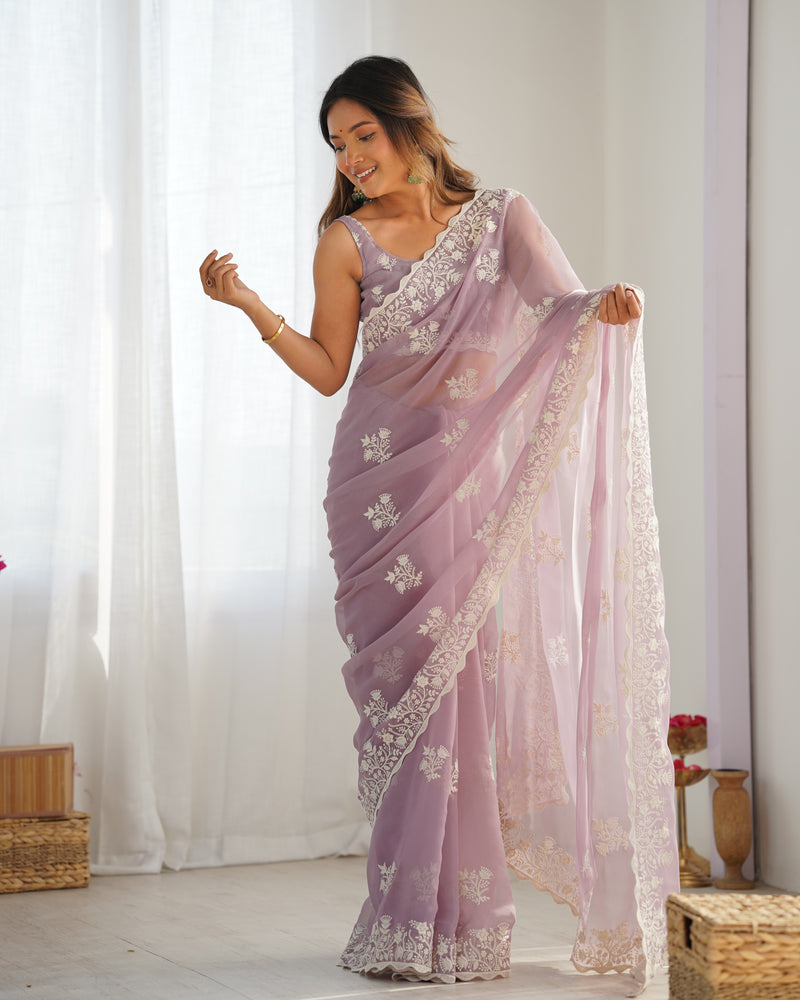Shimmer Silk with Thread Work & Cut Border Saree