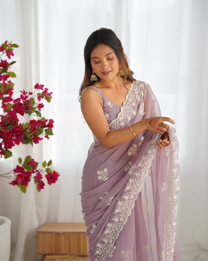 Shimmer Silk with Thread Work & Cut Border Saree