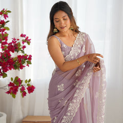 Shimmer Silk with Thread Work & Cut Border Saree