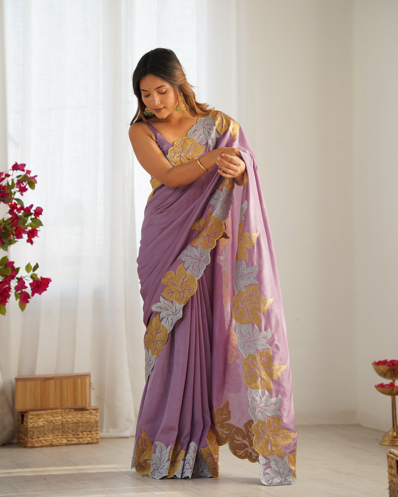 Vichitra Silk Saree with Fine Hand Embroidery