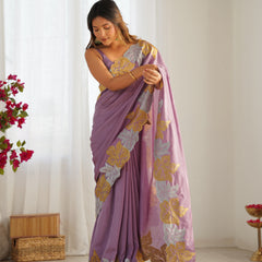 Vichitra Silk Saree with Fine Hand Embroidery
