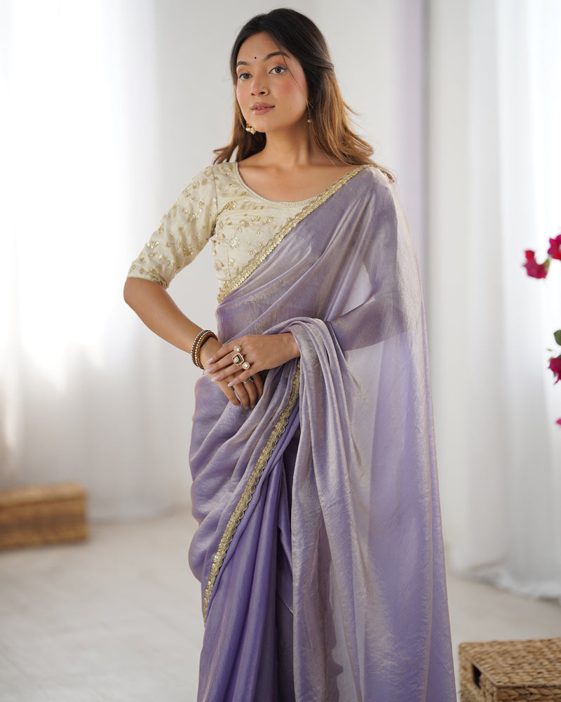 Fendy Satin Saree with Sequin Lace Border