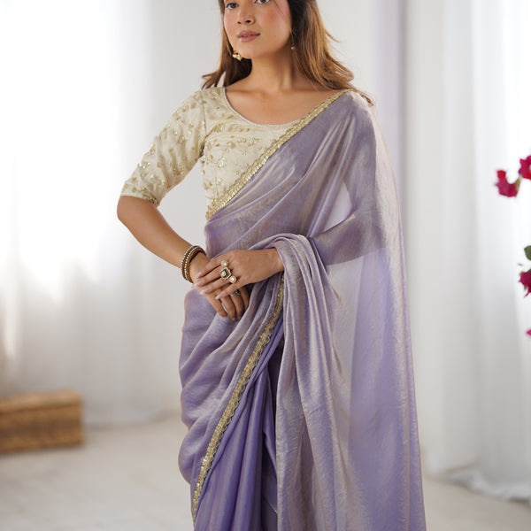 Fendy Satin Saree with Sequin Lace Border