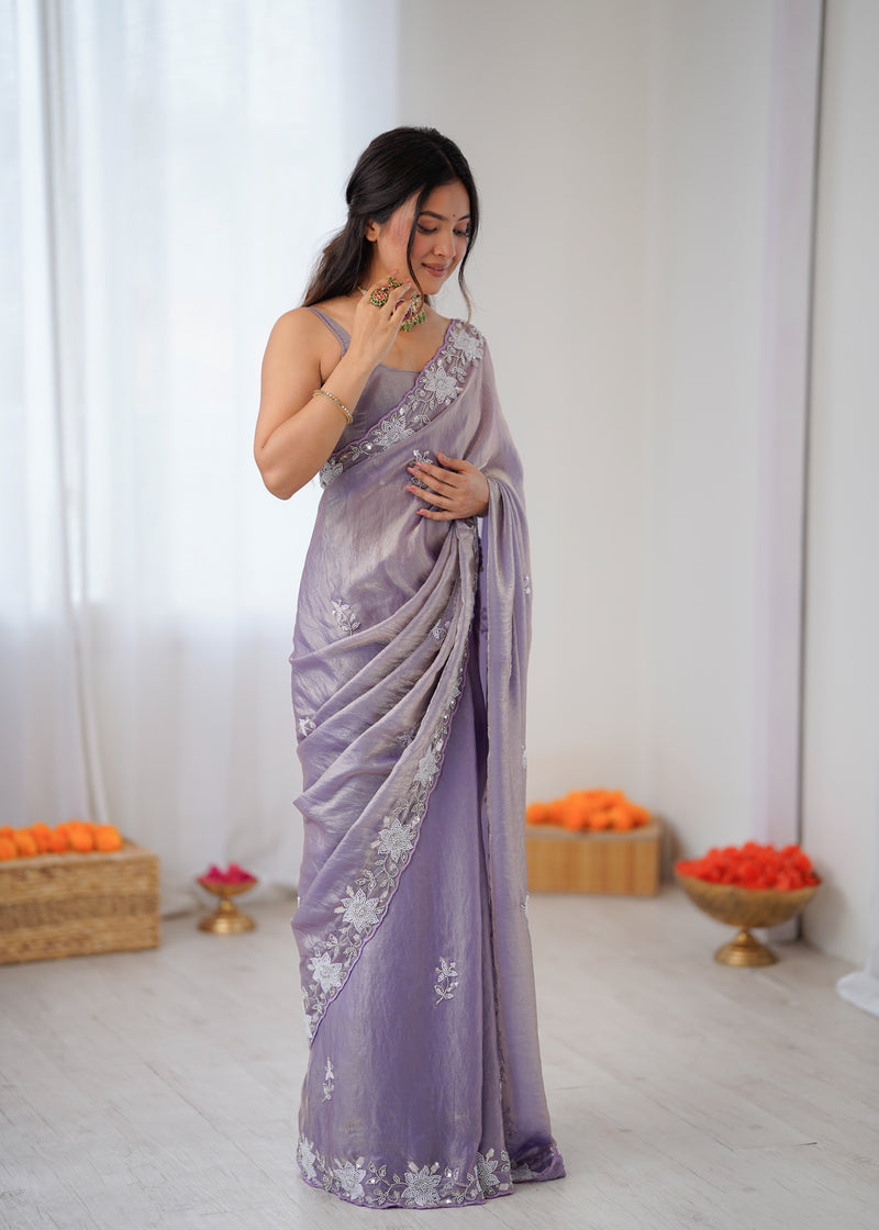 Fendy Satin Silk Saree with Triple Embellishment