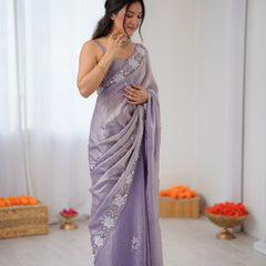 Fendy Satin Silk Saree with Triple Embellishment